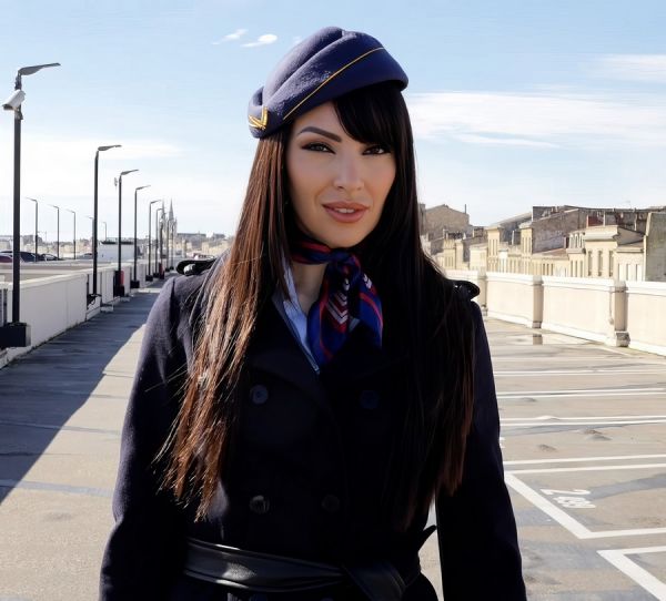 The Flight Attendat Fucks In Uniform And Pantyhose - Alysa Nylon